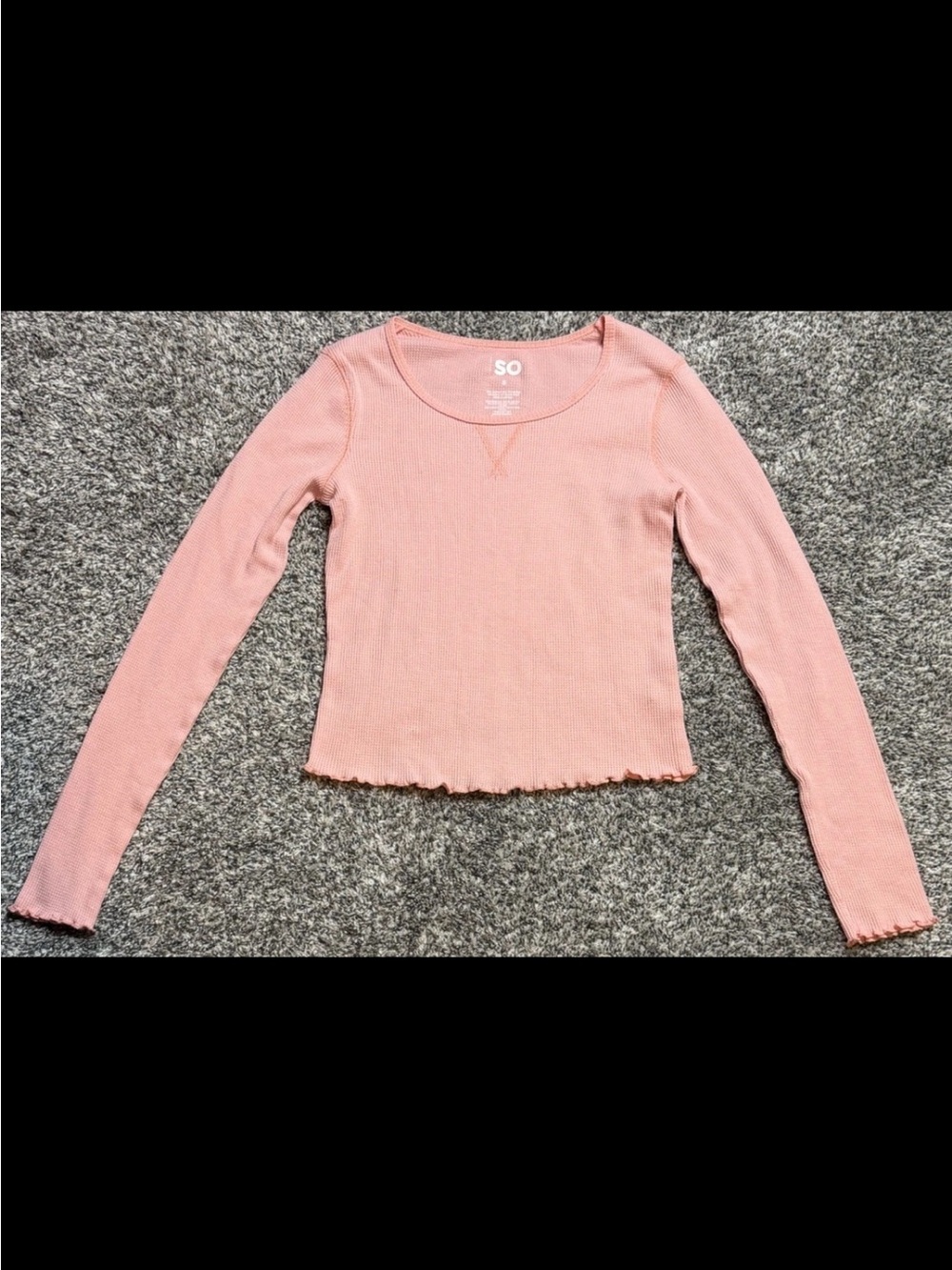 SO Girls' Pink Ribbed Long Sleeve Lettuce-Hem Tee